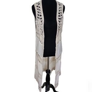 Creme crochet long sleeveless Cottagecore kimono